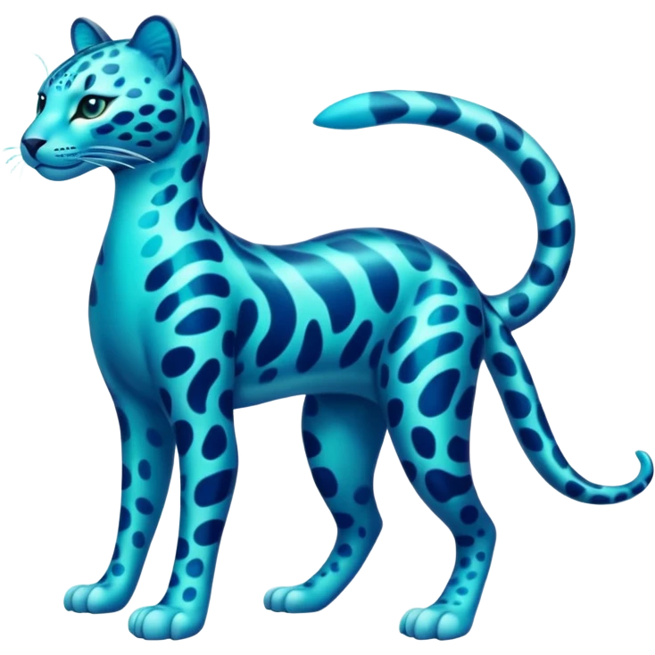Bioluminescent Neon-Cyan Ripple-Patterned Soft-Scaled Aquatic Fantastical Liepard-Amaura-Manokit-fusion creature (full body) emoji