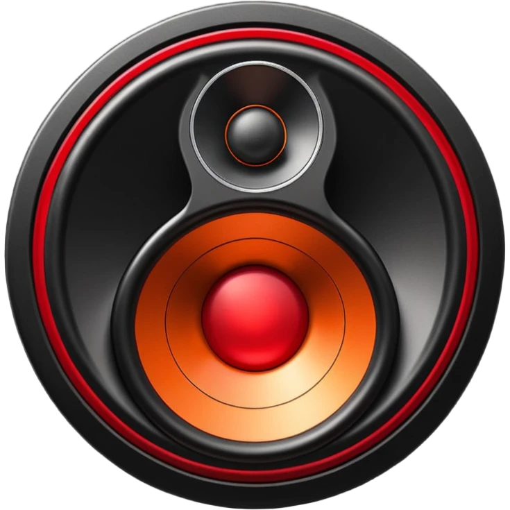 Head: A black KLIPSCH RP-8000F speaker, often represented with a red center or speaker cone.
Core: A small, bright glowing cherry-red circle representing his core.
Body & Armor: Primarily black armor plating with bright red accents or flames. emoji