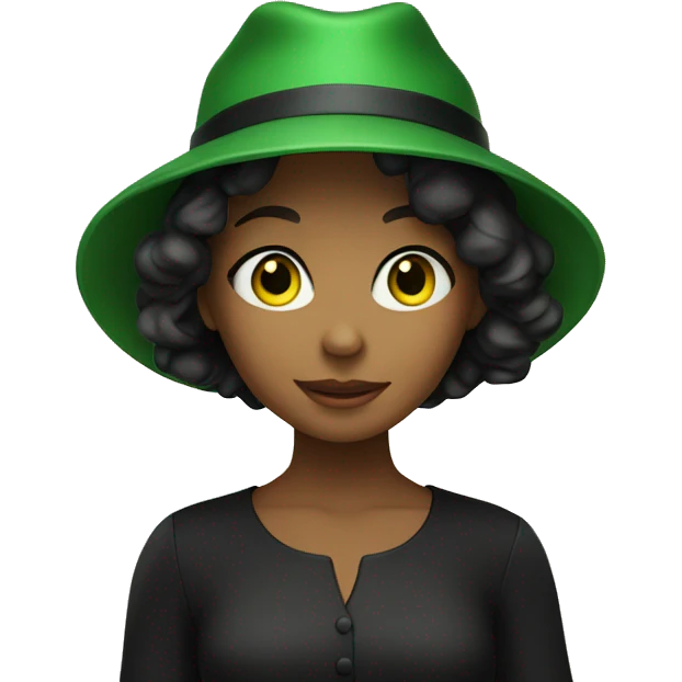 girl in black dress doorway with green hat emoji