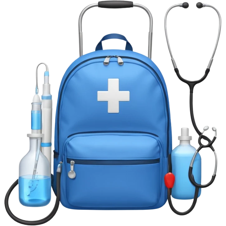 Blue backpack with nursing equpment emoji