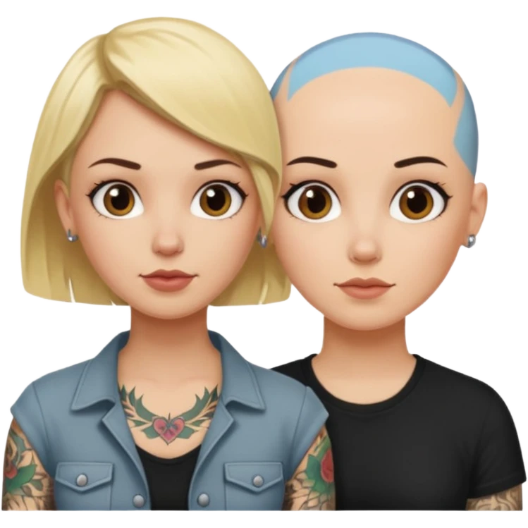 throuple blonde femaleand brunette female with bald tattooed male emoji