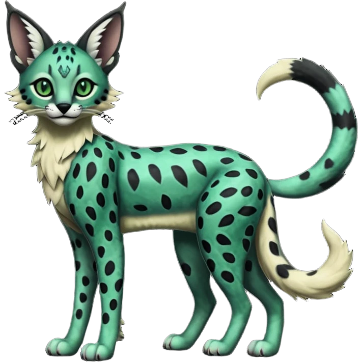 Epic complex detailed dark dusky gloomy deep gothic dark-deep-green, black, realistic Fakémon-Sprigatito-Floragato-Meowscarada-Trico-Sergal-Serval-Vernid-creature (full body) emoji