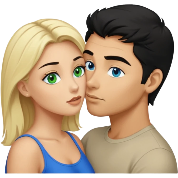 Man with blue eyes black Hair licking blonde Woman Green eyes naked breast  emoji
