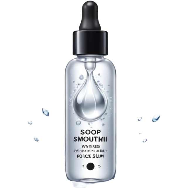 Slim clear dropper bottle with white cap and minimal black text label. Floating above a silver ripple, with icy shimmer rings pulsing outward. Surrounded by tiny frozen sparkles and wrinkle-smoothing energy beams. Looks like a precision anti-aging serum potion — sharp, cold, and potent. emoji