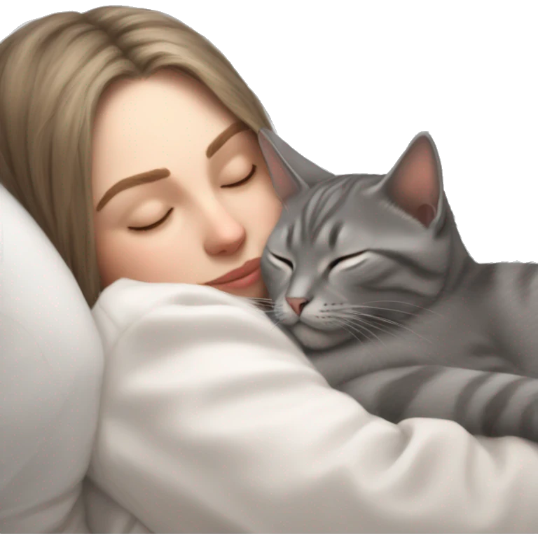 Grey kitty sleeping on brunette white girl's lap emoji