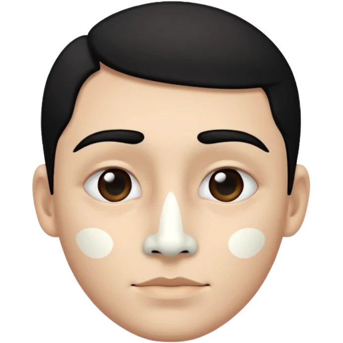 he has all black face but in the middle and nose part is white emoji