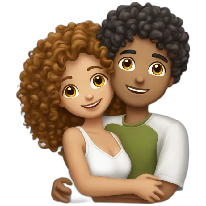 middle eastern curly boy hugging american curly girl emoji