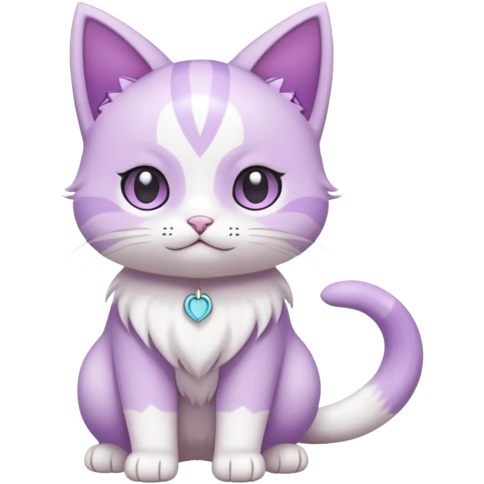 Smooth soft furry chibi cute kawaii anime-styled white and pastel-violet Cat-Pokémon-Fakémon-Digimon-hybrid-fusion-creature (full body) emoji