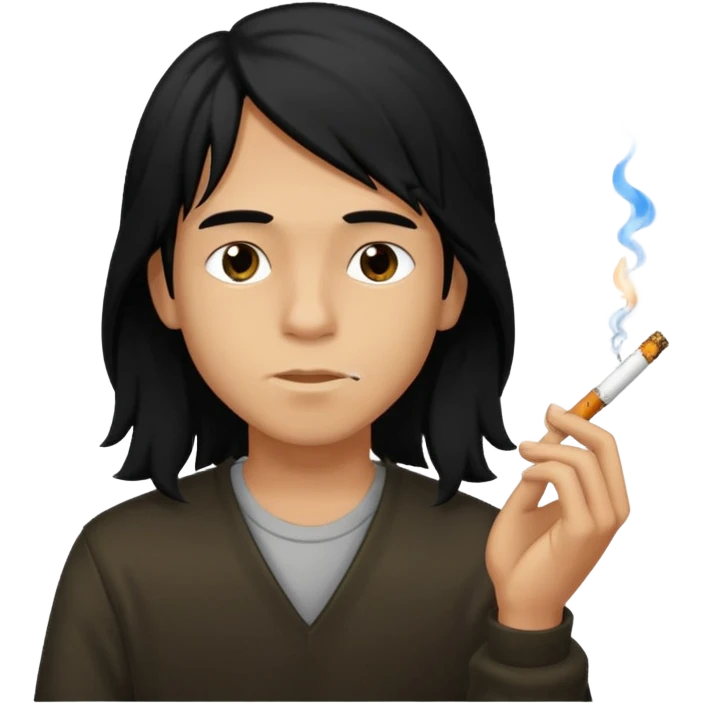 young boy with black long hair smoking weed emoji