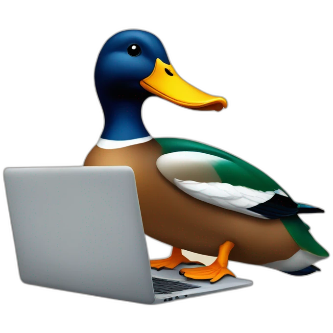 Mallard working behind laptop emoji