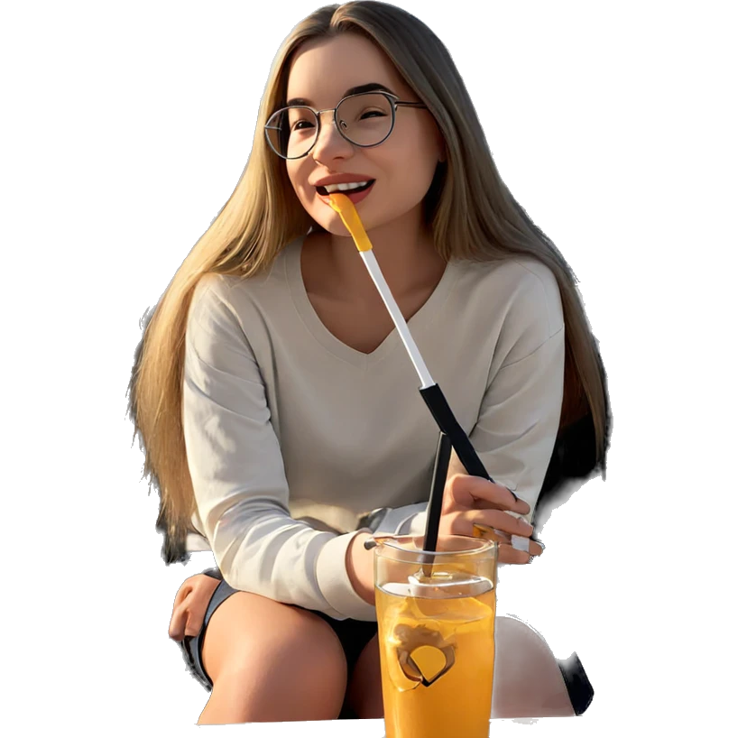 girl with glasses sipping drink emoji