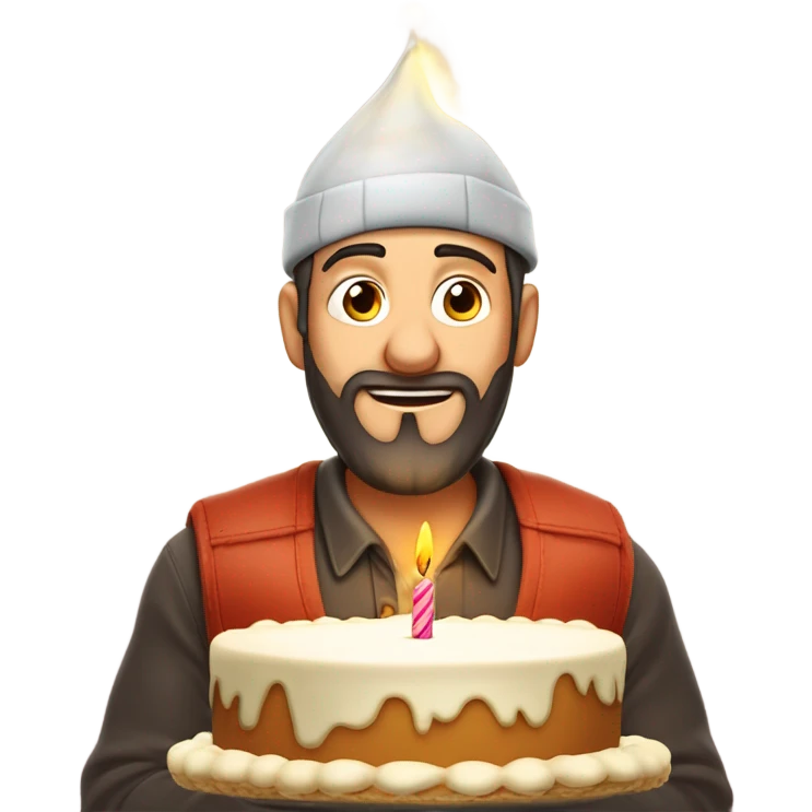 Calvo con barba recortada soplando tarta de cumpleaños  emoji