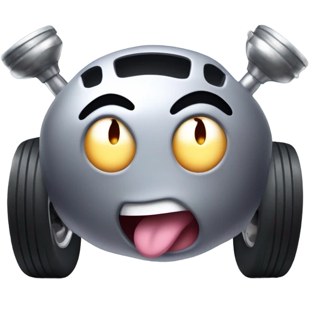 Metal cute mad Kirby Gray ball driving on 4 car wheels with mad eyebrows game emoji