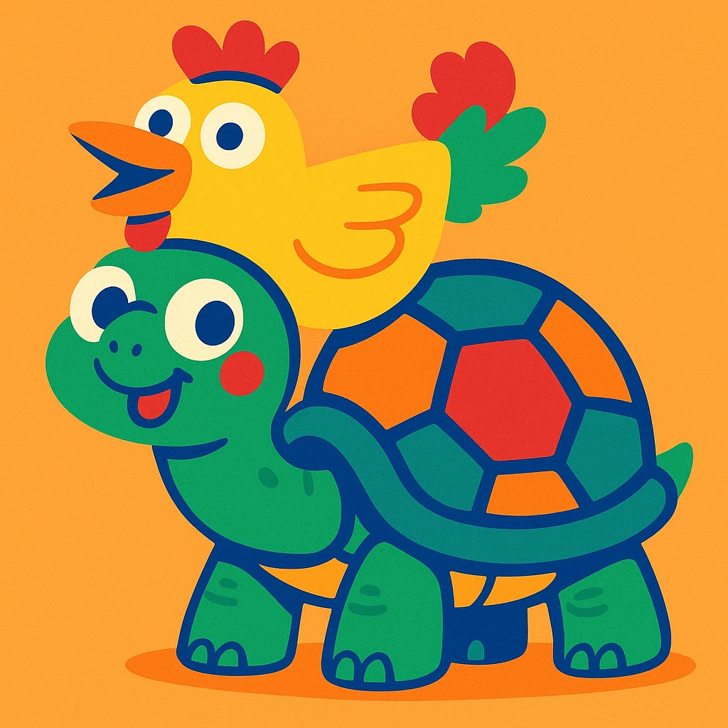 turtle with a silly chicken hat, colorful and playful, fun and whimsical emoji
