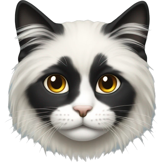 long haired cat with muzzle half black half white emoji