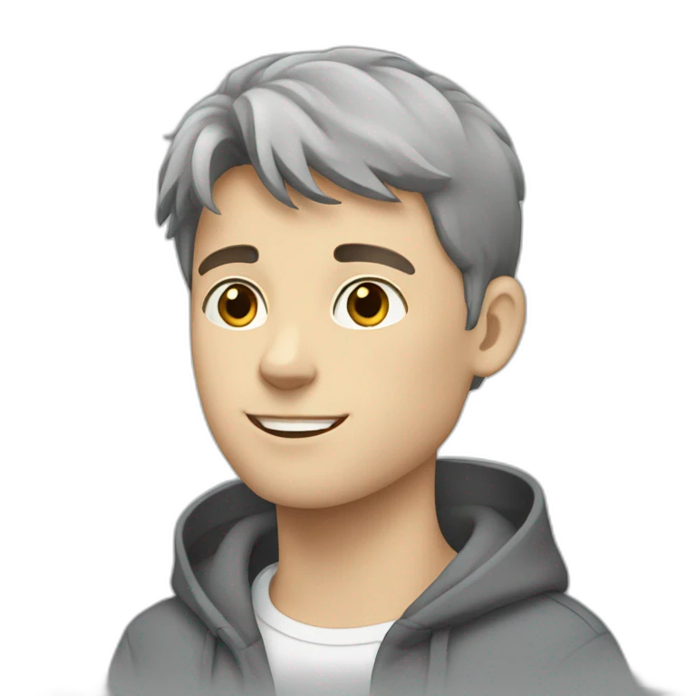 White brunette boy and grey cat emoji