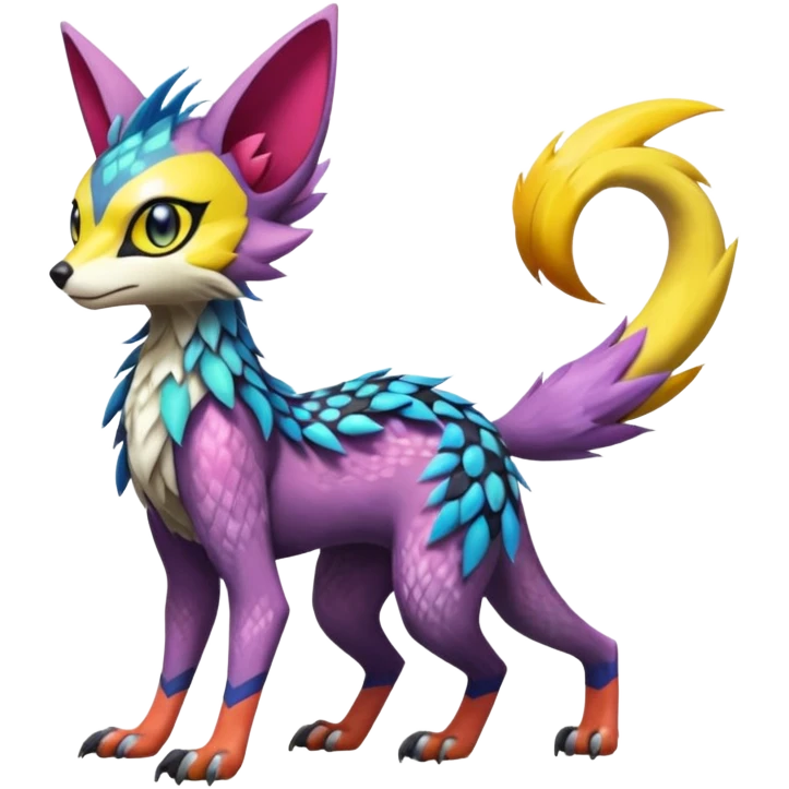 Colorful Meloetta-Lykoi-Sergal-Renamon-Pokémon-Digimon-Fakémon-fusion-hybrid-creature emoji
