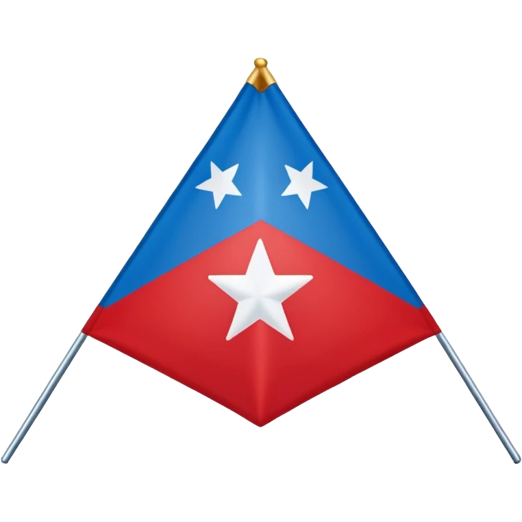 red in left with 64 white 4 pointed stars forming an equilateral rhombus and in right two colors blue above and white emoji