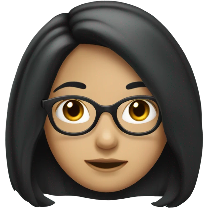A girl with long black hair and eye glasses and round face  emoji