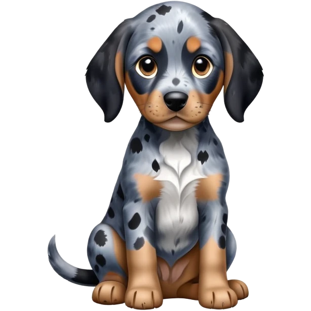 sitting puppy bluetick coonhound with black and blue spotted coat on white background emoji