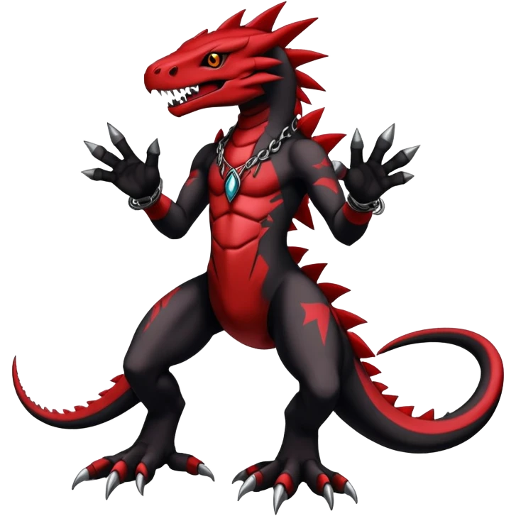  Cool Edgy Godly Divine Badass Gothic Black And Red Digimon-Fakemon-Reptile full body emoji