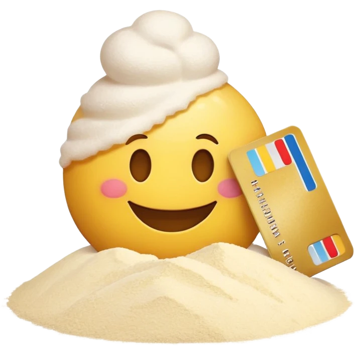 happy emoji with a credit card and a pile of flour emoji