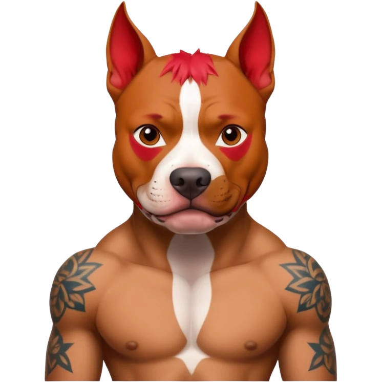 very tattoed pitbull dog with red spky hair emoji