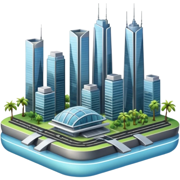 advanced modern island with skyscrapers and abvanced infrastucture emoji
