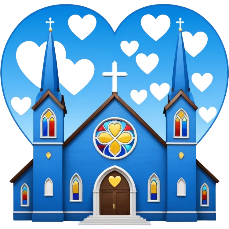 blue church building with hearts emoji