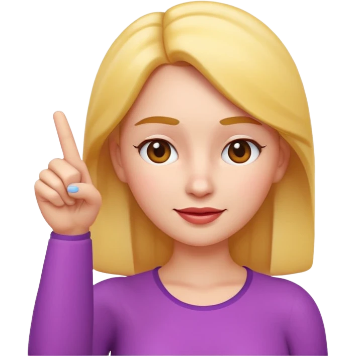 Apple-style 3D emoji of a cartoon woman pointing to her forehead with one finger, friendly expression, clean and colorful design, no background. emoji
