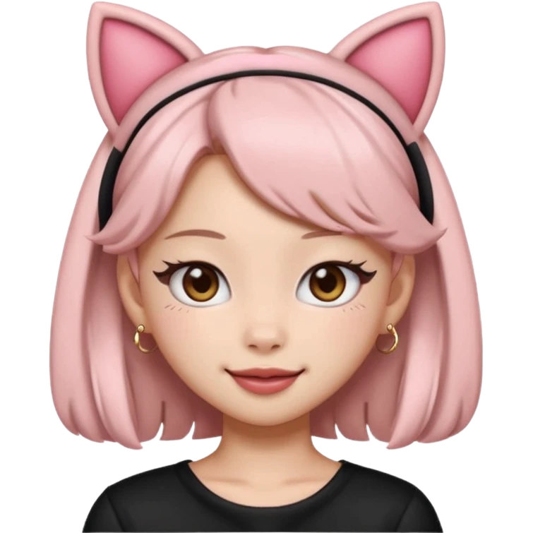 “Cartoon emoji of Jennie from BLACKPINK, heart-shaped face, almond upturned eyes, defined jawline, soft blush, chic expression, cat ears headband” emoji
