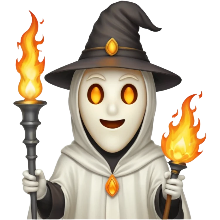 A man in a ghost costume with a pointy hat and torch emoji