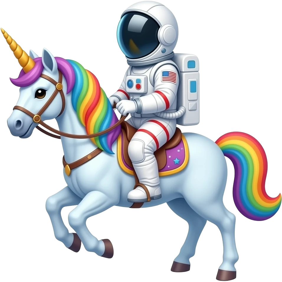 astronaut riding a magical rainbow unicorn emoji