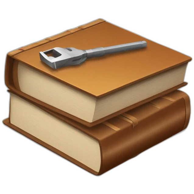 isometric thick BOOK with picture of wood, welder, leather, tools emoji