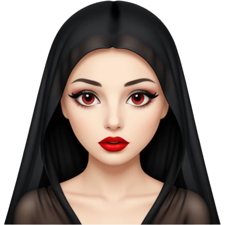 Female figure lifting sheer black veil from her lips, forbidden intimacy emoji
