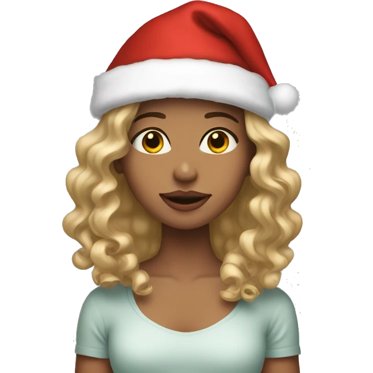 girl with dirty blonde wavy hair wearing a christmas hat emoji