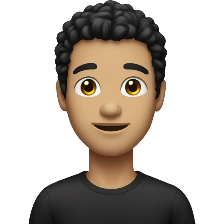 black hair man, white skin and black t shirt emoji