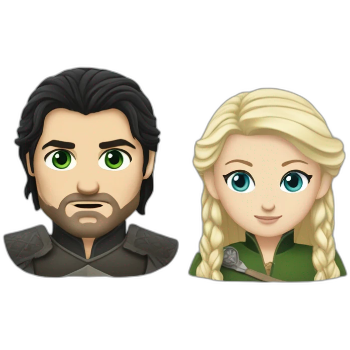 black-haired blue-eyed woman and blond-haired green-eyed man (jaime lannister) from game of thrones emoji