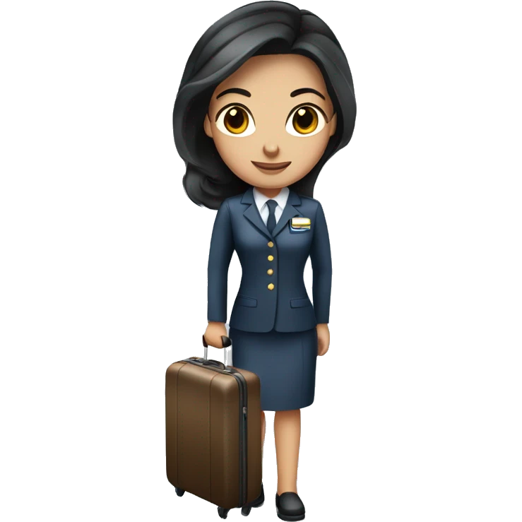 long dark hair brown eyed girl flight attendant holding suitcase emoji