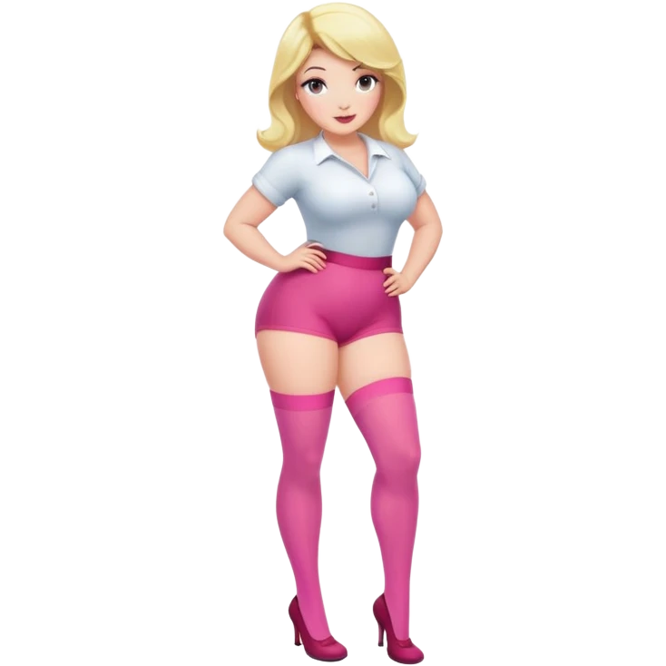 Curvy blonde female character with pink stockings, stylish pose emoji