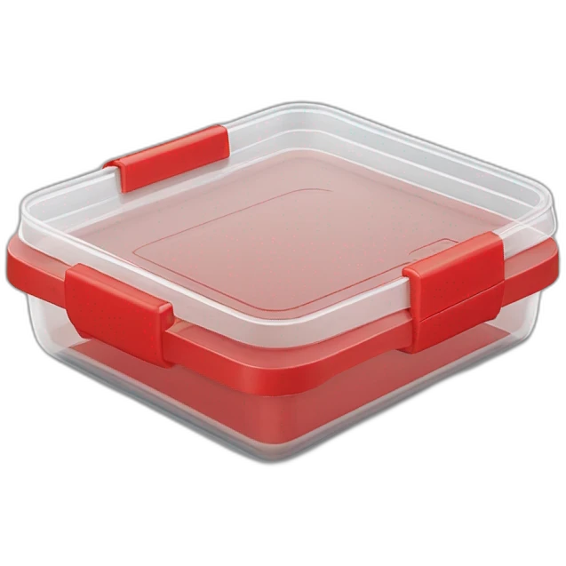Small commercial kitchen transparent storage container with a red lid emoji