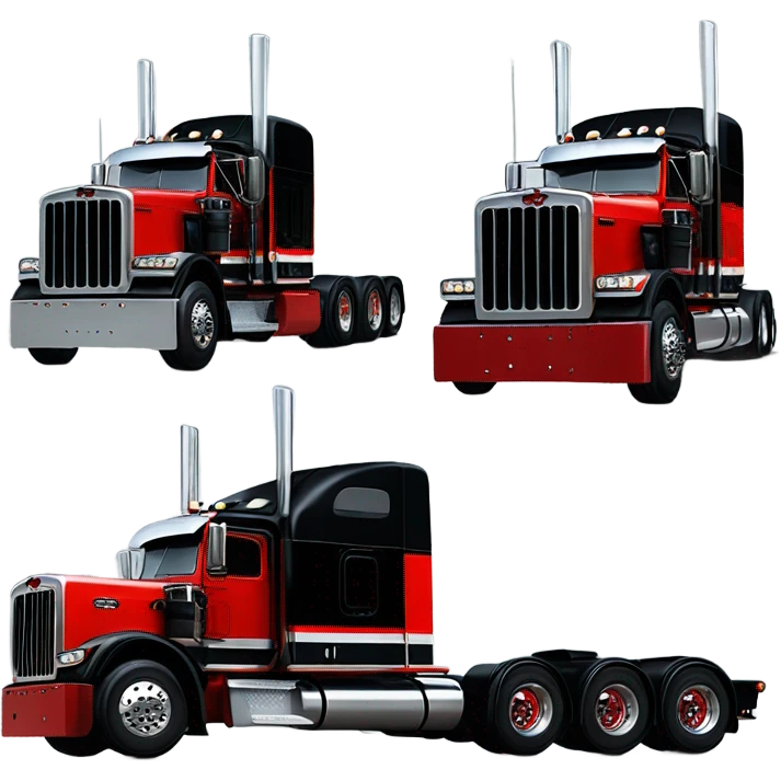 Peterbilt 389 black with red frame with flat top and slash cut exhaust stacks and dual rear tires and flat bumper emoji