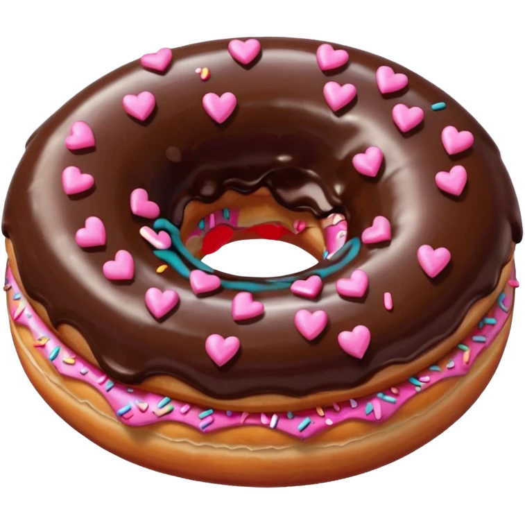chocolate donut with pink hearts emoji