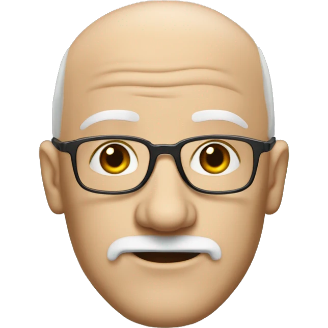 bald white man with a large wrinkled forehead, thin square glasses and a beard connected above and below, always white emoji