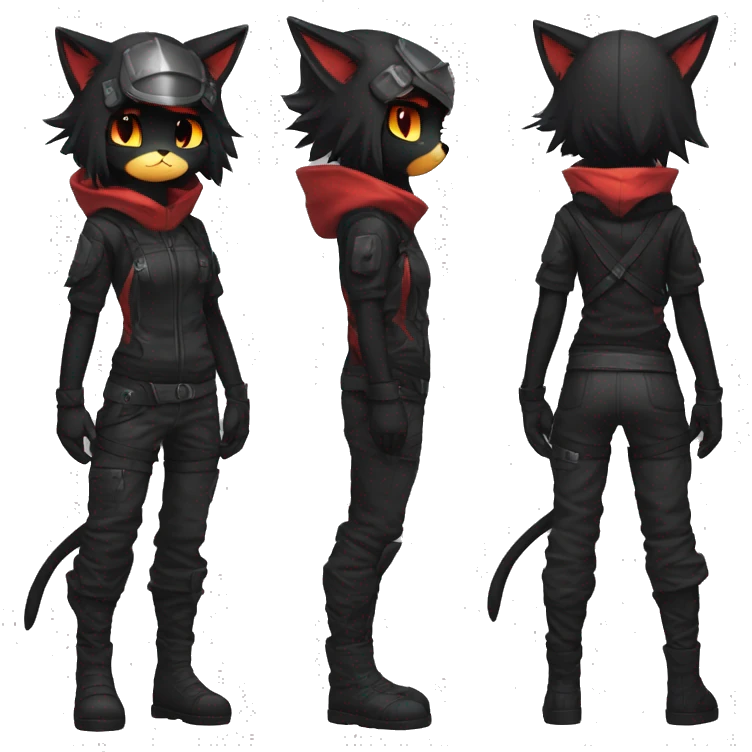 Edgy Shy Anthro Ninja boyish cool pretty dark black Litten-Pokémon-cat-fursona-animal techwear emoji