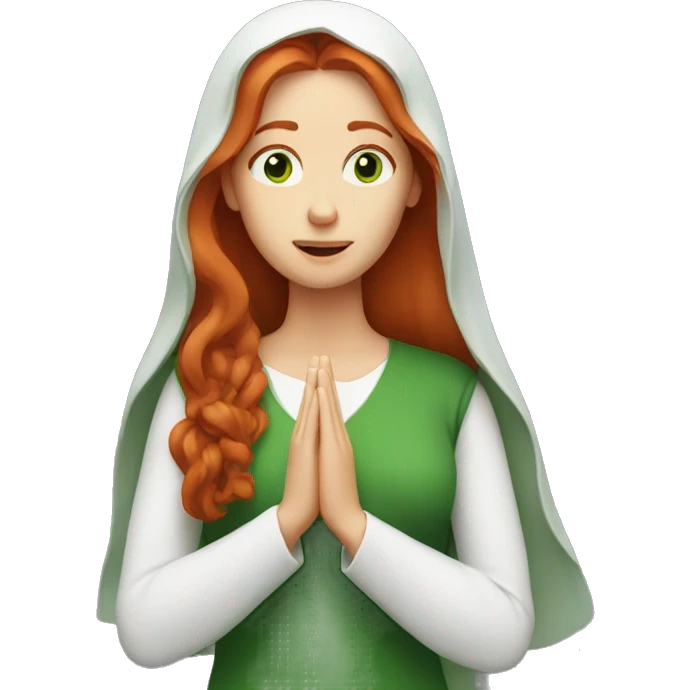 long-haired redhead woman with green eyes praying emoji