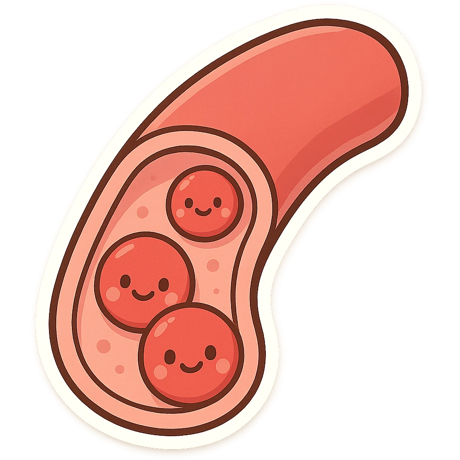 cartoon blood vessel with smiling faces, educational and friendly emoji