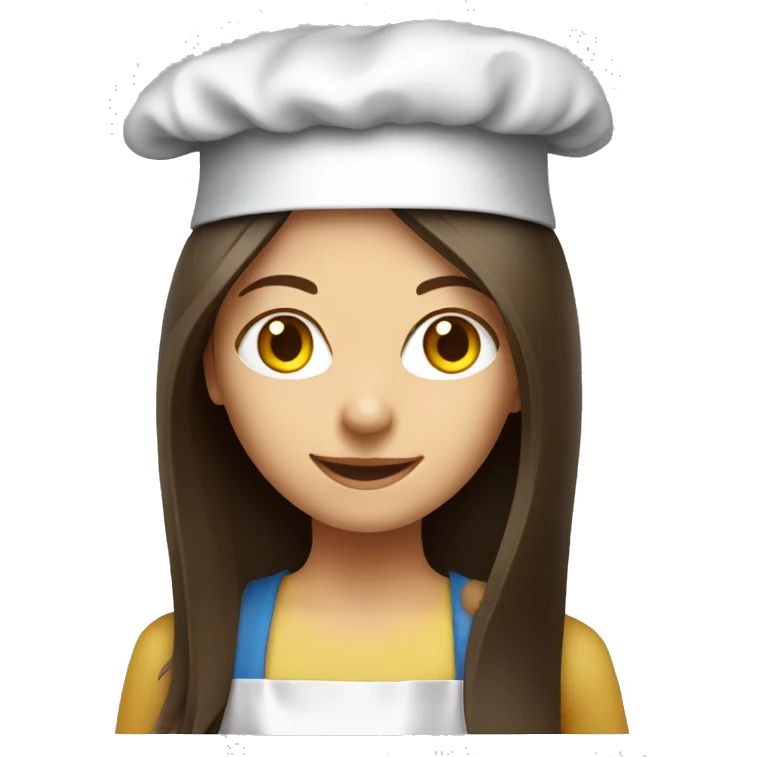 Brunette long straight hair girl making dinner in a cook hat emoji