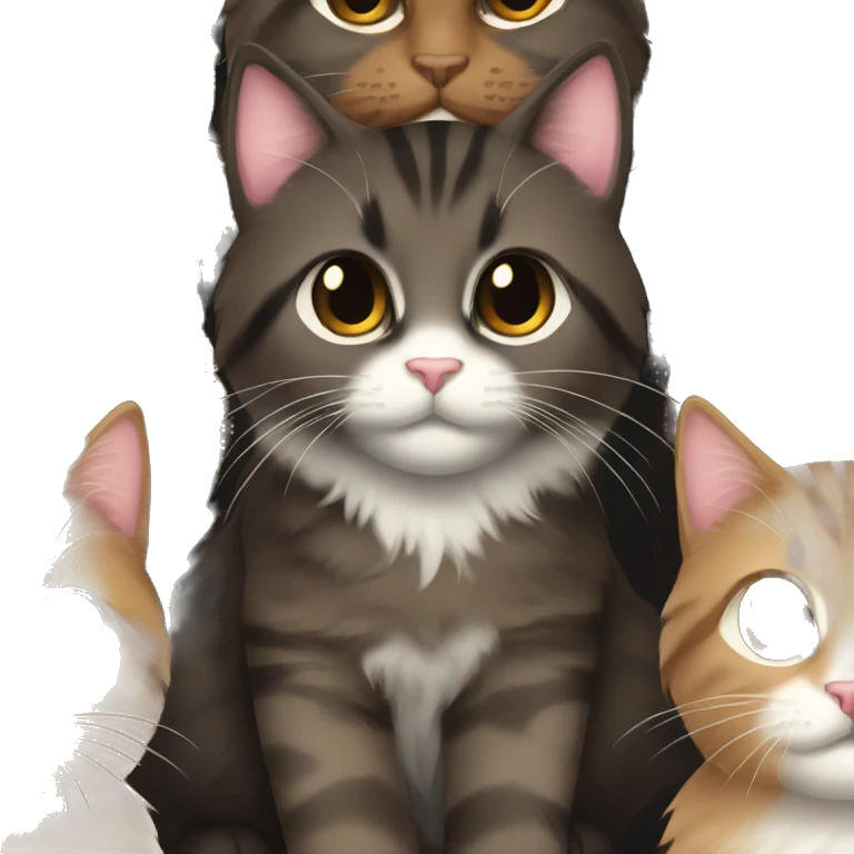 Brown tabby and black long hair cat  emoji
