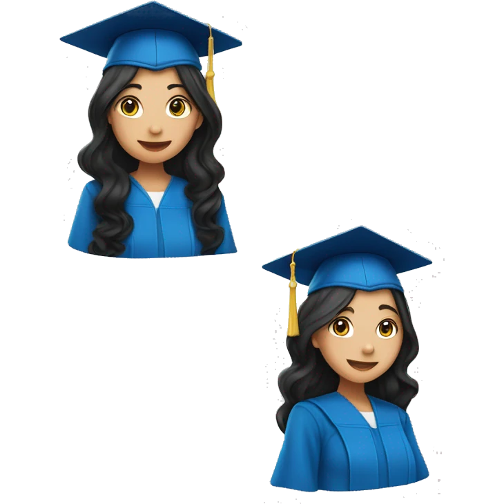 asian girl wearing blue graduation cap with long curly black hair emoji